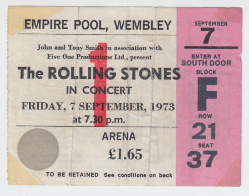 The Rolling Stones Empire Pool, Wembley UK concert ticket (632011